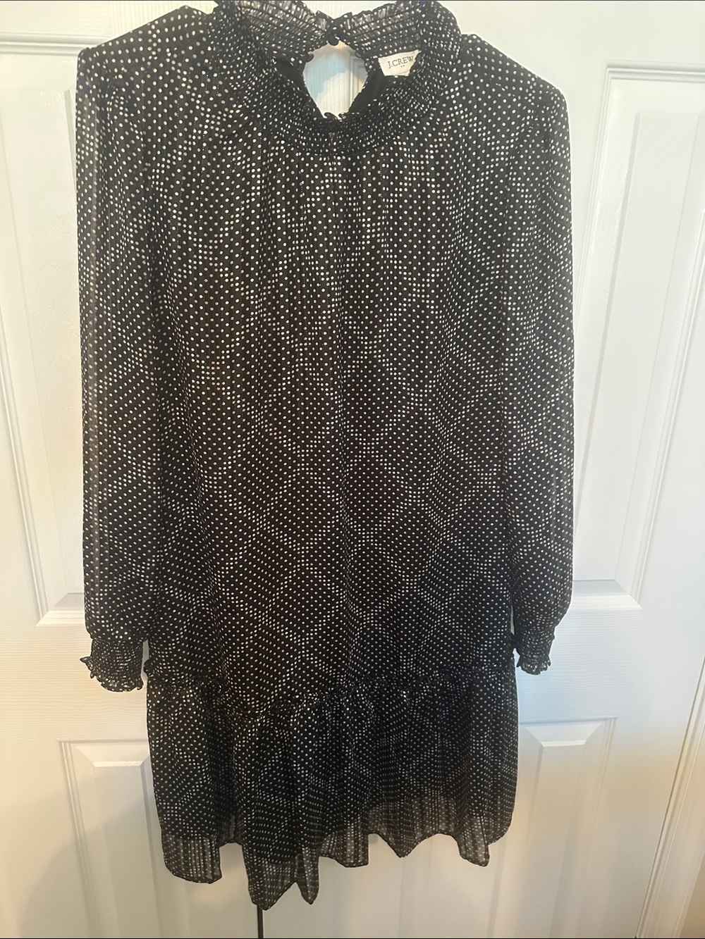 J. Crew Black & White Polka Dot Long Sleeve Ruffle Dress